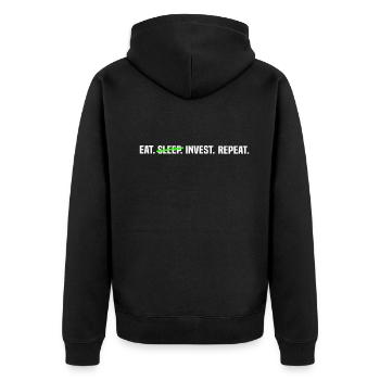 Stock Market Investor - Eat Sleep Invest Repeat - Unisex Premium Bio Zip Hoodie - Schwarz - Hinten - Nico (187cm)