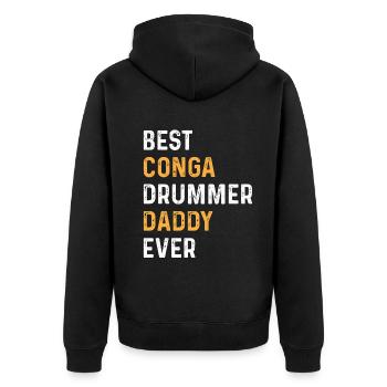 Daddy Conga Musician - Best Conga Drummer Daddy Ev - Unisex Premium Bio Zip Hoodie - Schwarz - Hinten - Nico (187cm)
