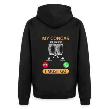 Funny Conga Player - My Congas Are Calling I Must - Unisex Premium Bio Zip Hoodie - Schwarz - Hinten - Nico (187cm)