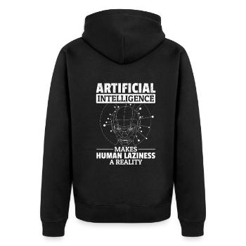Artificial Intelligence Makes Human Laziness - Unisex Premium Organic Zip Hoodie - black - Back - Nico (187cm)