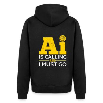 Artificial Intelligence - AI Is Calling And I Must - Unisex Premium Bio Zip Hoodie - Schwarz - Hinten - Nico (187cm)