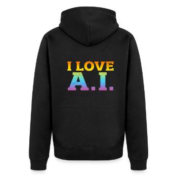 Ai Artificial Intelligence - I Love Ai - Unisex Premium Bio Zip Hoodie - Schwarz - Hinten - Nico (187cm)