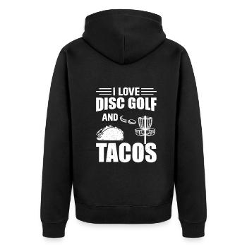 I Love Disc Golf And Tacos - Disc Golf Player Disc - Unisex Premium Bio Zip Hoodie - Schwarz - Hinten - Nico (187cm)