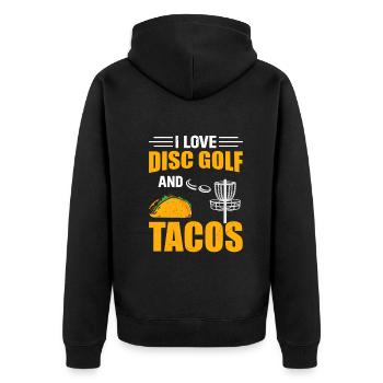 Disc Golf Player - I Love Disc Golf And Tacos - Unisex Premium Bio Zip Hoodie - Schwarz - Hinten - Nico (187cm)