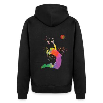 Volleyballspieler Kinder Beachvolleyball - Unisex Premium Bio Zip Hoodie - Schwarz - Hinten - Nico (187cm)