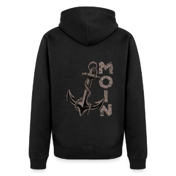 Moin Anker Ostfriesland Ostfriese - Unisex Premium Bio Zip Hoodie - Schwarz - Hinten - Nico (187cm)