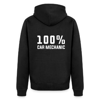 100% Car Mechanic Auto Mechanic Funny Mechanic - Unisex Premium Organic Zip Hoodie - black - Back - Nico (187cm)