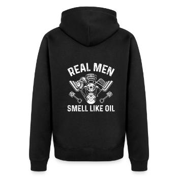 Mécanicien automobile Mécanicien automobile Les vrais hommes sentent l’huile - Veste à capuche bio Premium Unisexe - noir - Dos - Nico (187cm)