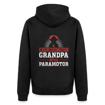 Never Underestimate Grandpa With A Paramotor - Unisex Premium Organic Zip Hoodie - black - Back - Nico (187cm)