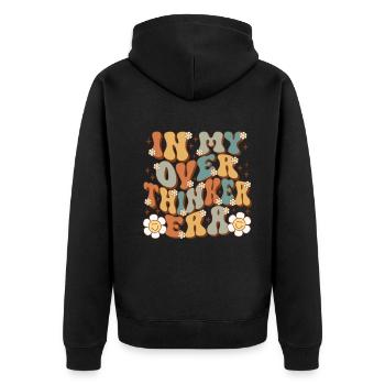 Dans mon ère Overthinker Overthink Groovy - Veste à capuche bio Premium Unisexe - noir - Dos - Nico (187cm)