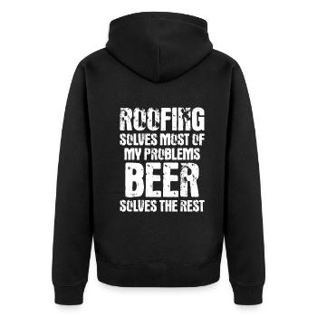 Roofing Solves Most Of My Problems - Funny Roofer - Unisex Premium Bio Zip Hoodie - Schwarz - Hinten - Nico (187cm)