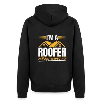 I'm A Roofer Nothing Scares Me - Roofer Roofing - Unisex Premium Bio Zip Hoodie - Schwarz - Hinten - Nico (187cm)
