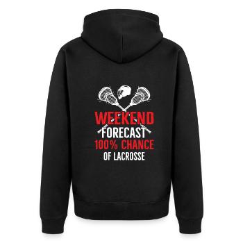 Weekend Forecast 100% Chance Of Lacrosse - Lacross - Unisex Premium Bio Zip Hoodie - Schwarz - Hinten - Nico (187cm)