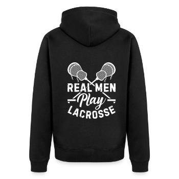 Real Men Play Lacrosse - Lacrosse Player - Unisex Premium Organic Zip Hoodie - black - Back - Nico (187cm)