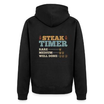 Steak Timer Rare Medium Well Done Beer Drinking & - Unisex Premium Bio Zip Hoodie - Schwarz - Hinten - Nico (187cm)