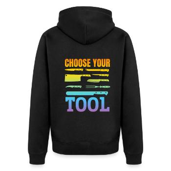 Choose Your Tool Chef Knives Restaurants Food Cook - Unisex Premium Bio Zip Hoodie - Schwarz - Hinten - Nico (187cm)
