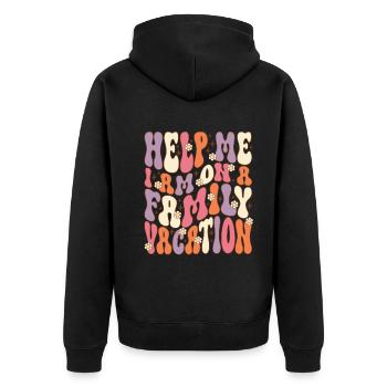 Hilfe, Ich Bin Im Familienurlaub - Unisex Premium Bio Zip Hoodie - Schwarz - Hinten - Nico (187cm)