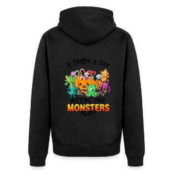 Un bonbon un monstre drôle d’Halloween - Veste à capuche bio Premium Unisexe - noir - Dos - Nico (187cm)