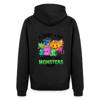 One Candy A Day Monster Funny Halloween - Unisex Premium Organic Zip Hoodie - black - Back - Nico (187cm)
