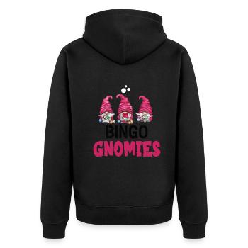 Bingo Gnomies Women Men Funny Bingo - Unisex Premium Bio Zip Hoodie - Schwarz - Hinten - Nico (187cm)