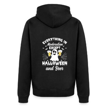 Funny Halloween Quotes Funny Halloween Ghost - Unisex Premium Organic Zip Hoodie - black - Back - Nico (187cm)