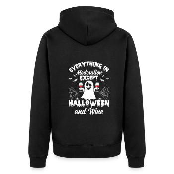 Everything In Moderation Except Halloween & Wine - Unisex Premium Organic Zip Hoodie - black - Back - Nico (187cm)