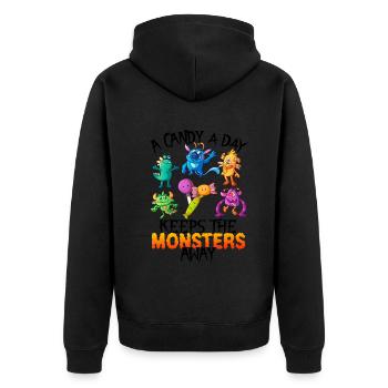 One Candy A Day Monster Funny Halloween - Unisex Premium Organic Zip Hoodie - black - Back - Nico (187cm)