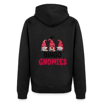 Bingo Gnomies Women Men Funny Bingo - Unisex Premium Bio Zip Hoodie - Schwarz - Hinten - Nico (187cm)