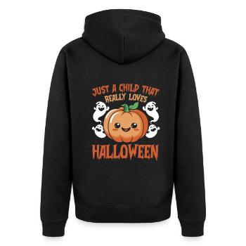 Halloween pour enfants - Juste un enfant qui aime vraiment Hal - Veste à capuche bio Premium Unisexe - noir - Dos - Nico (187cm)