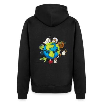 Funny Halloween Earth Halloween Ghost Pumpkin - Unisex Premium Organic Zip Hoodie - black - Back - Nico (187cm)