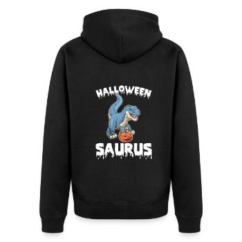 Halloween Dinosaur with Pumpkin Halloween Saurus - Unisex Premium Organic Zip Hoodie - black - Back - Nico (187cm)