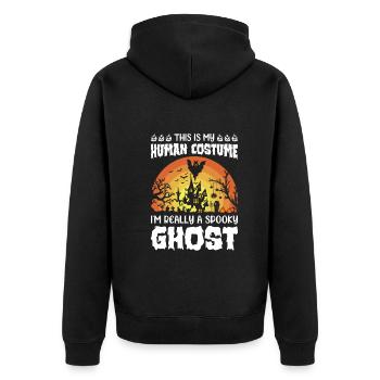 Halloween Ghost Spooky Ghost - Unisex Premium Bio Zip Hoodie - Schwarz - Hinten - Nico (187cm)
