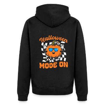 Funny Halloween Pumpkin I Halloween Mode On - Unisex Premium Bio Zip Hoodie - Schwarz - Hinten - Nico (187cm)