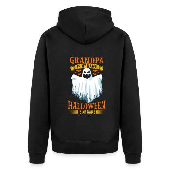 Halloween Grandpa Is My Name Halloween Is My Game - Unisex Premium Bio Zip Hoodie - Schwarz - Hinten - Nico (187cm)