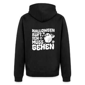 Halloween Ruft Ich Muss Gehen - Funny Halloween - Unisex Premium Bio Zip Hoodie - Schwarz - Hinten - Nico (187cm)
