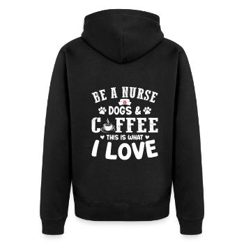 Nurse Nursing - Be A Nurse Dogs & Coffee This Is W - Unisex Premium Bio Zip Hoodie - Schwarz - Hinten - Nico (187cm)