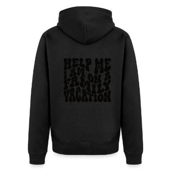 Hilfe, Ich Bin Im Familienurlaub - Unisex Premium Bio Zip Hoodie - Schwarz - Hinten - Nico (187cm)