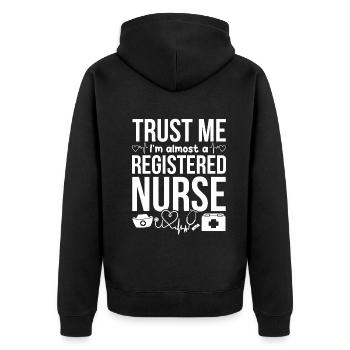 Étudiants en soins infirmiers - Croyez-moi, je suis presque un registre - Veste à capuche bio Premium Unisexe - noir - Dos - Nico (187cm)