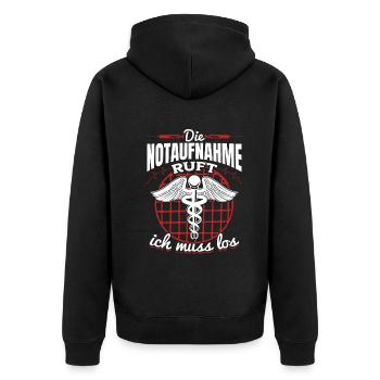 Die Notaufnahme ruft ich muss los - Krankenhaus Ar - Unisex Premium Bio Zip Hoodie - Schwarz - Hinten - Nico (187cm)