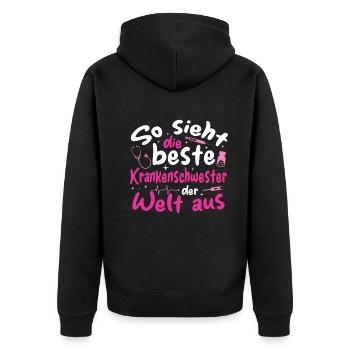 Beste Krankenschwester der Welt - Krankenschwester - Unisex Premium Bio Zip Hoodie - Schwarz - Hinten - Nico (187cm)