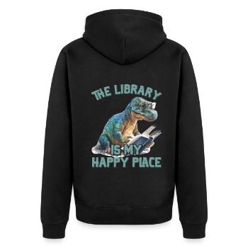 La bibliothèque est mon lieu de bonheur Dino - Veste à capuche bio Premium Unisexe - noir - Dos - Nico (187cm)