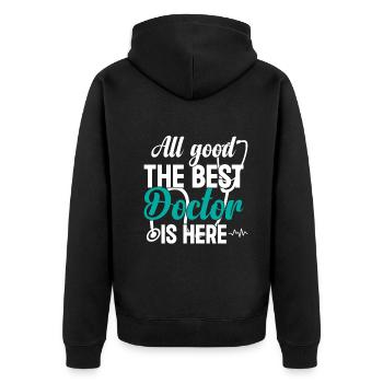 All Good The Best Doctor Is Here - Hospital Doctor - Unisex Premium Bio Zip Hoodie - Schwarz - Hinten - Nico (187cm)
