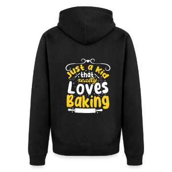 Juste un enfant qui aime vraiment la pâtisserie - Pâtisserie pour enfants - Veste à capuche bio Premium Unisexe - noir - Dos - Nico (187cm)
