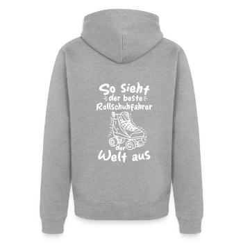 Rollschuhfahrer Rollschuhläufer - Unisex Premium Bio Zip Hoodie - Grau meliert - Hinten - Nico (187cm)
