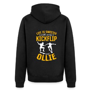 Skateboard - Life Is Sweeter With Every Kickflip A - Unisex Premium Bio Zip Hoodie - Schwarz - Hinten - Nico (187cm)