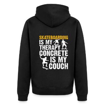 Skateboard Skateboarding Is My Therapy Concrete Is - Unisex Premium Bio Zip Hoodie - Schwarz - Hinten - Nico (187cm)