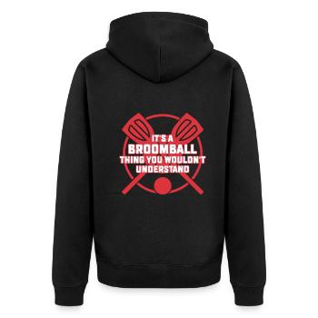 It's A Broomball Thing - Funny Broomball Player - Unisex Premium Bio Zip Hoodie - Schwarz - Hinten - Nico (187cm)