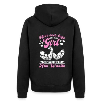 Arm Wrestle Arm Wrestler Girl Arm Wrestling Girl - Unisex Premium Bio Zip Hoodie - Schwarz - Hinten - Nico (187cm)