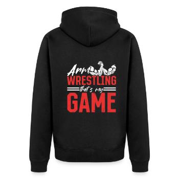 Arm Wrestling That's My Game - Arm Wrestler Arm Wr - Unisex Premium Bio Zip Hoodie - Schwarz - Hinten - Nico (187cm)