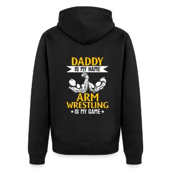 Papa est mon nom Le bras de fer est mon jeu - Arm Wr - Veste à capuche bio Premium Unisexe - noir - Dos - Nico (187cm)